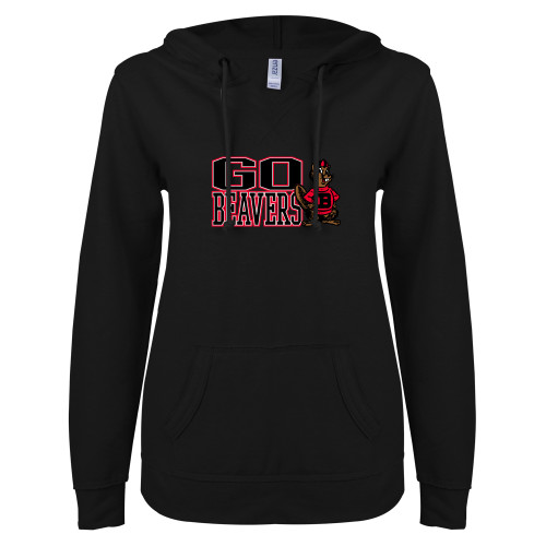 Main Image for  ENZA Womens Black V Notch Raw Edge Fleece Hoodie