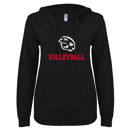  ENZA Womens Black V Notch Raw Edge Fleece Hoodie - Volleyball