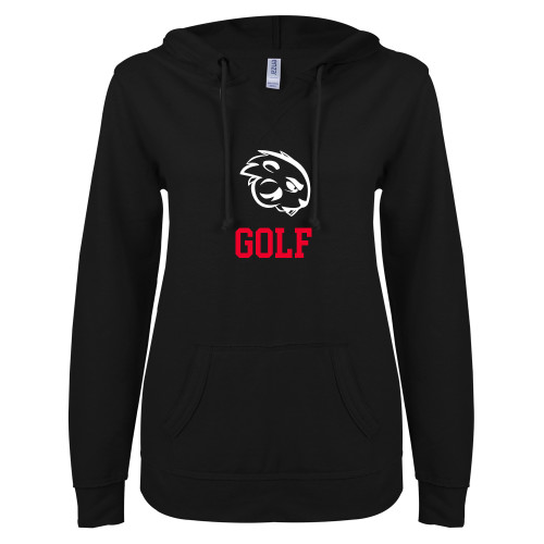 ENZA Womens Black V Notch Raw Edge Fleece Hoodie - Golf
