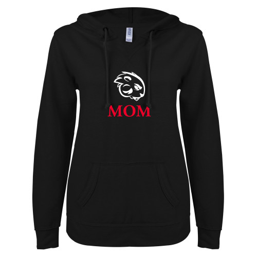  ENZA Womens Black V Notch Raw Edge Fleece Hoodie - Mom with Buzz