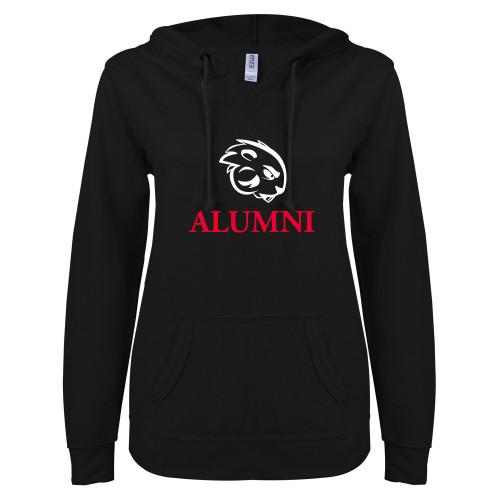  ENZA Womens Black V Notch Raw Edge Fleece Hoodie - Alumni with Buzz