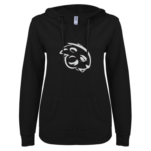  ENZA Womens Black V Notch Raw Edge Fleece Hoodie - C White Soft Glitter