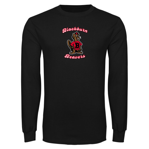  Black Long Sleeve T Shirt - Blackburn Beavers Script with Barney