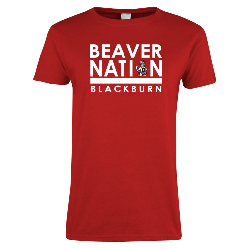  Womens Short Sleeve Red Tee - Beaver Nation with Barney
