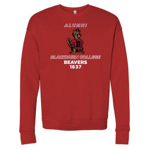  Bella + Canvas Red Fleece Crew - Blackburn College Beavers Alumni with Mascot