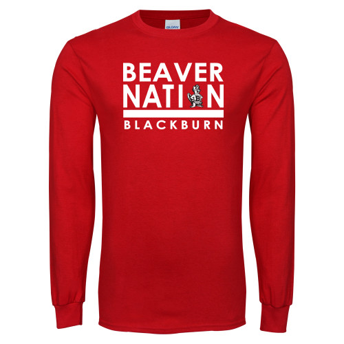 Red Long Sleeve T Shirt - Beaver Nation with Barney