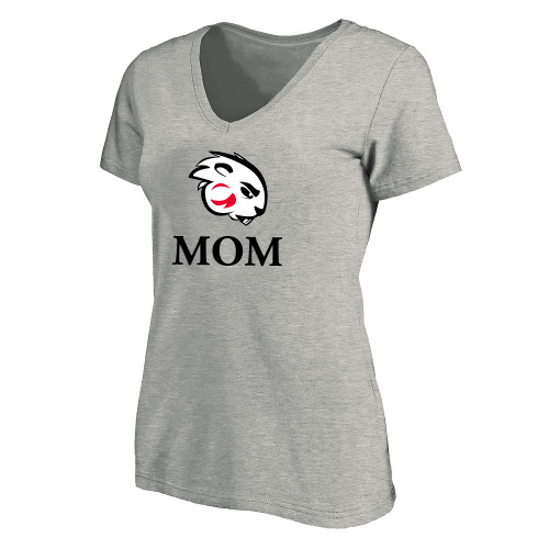  Womens Plus Heather Grey V Neck T Shirt - Mom with Buzz