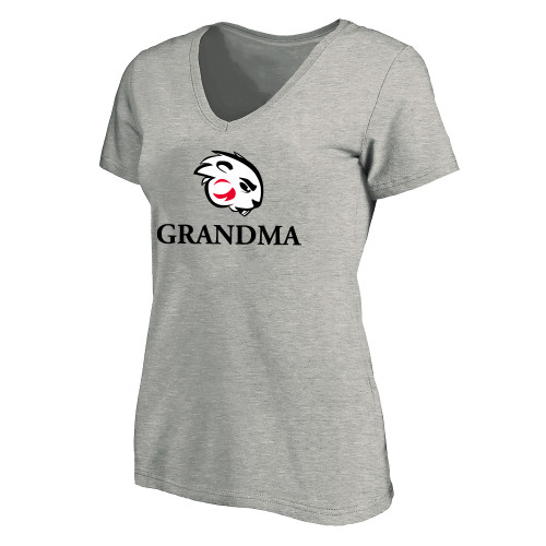  Womens Plus Heather Grey V Neck T Shirt - Grandma with Buzz