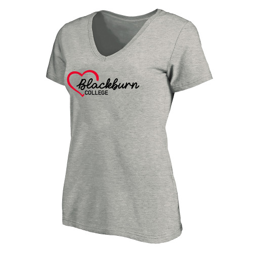  Womens Plus Heather Grey V Neck T Shirt - Blackburn College with Heart