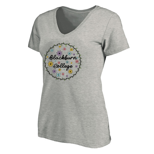  Womens Plus Heather Grey V Neck T Shirt - Blackburn College Spring Flowers