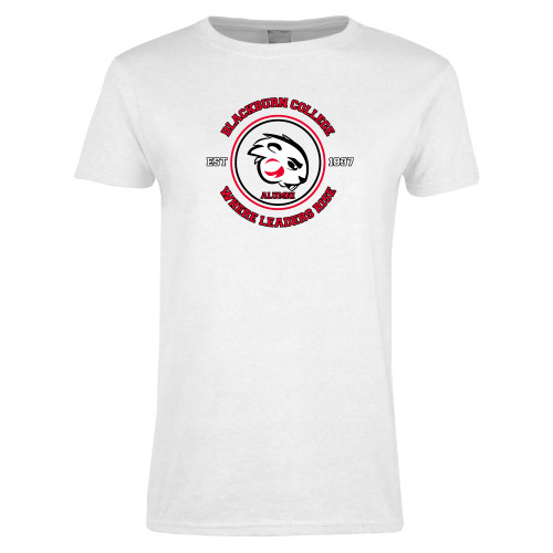  Womens White Short Sleeve Tee - Alumni Seal - Blackburn College