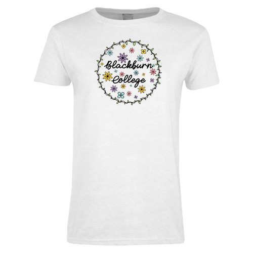  Womens White Short Sleeve Tee - Blackburn College Spring Flowers