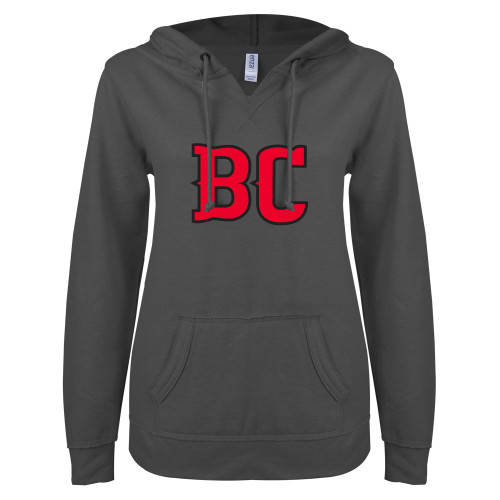 Main Image for  ENZA Womens Dark Heather V Notch Raw Edge Fleece Hoodie