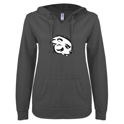 Main Image for  ENZA Womens Dark Heather V Notch Raw Edge Fleece Hoodie