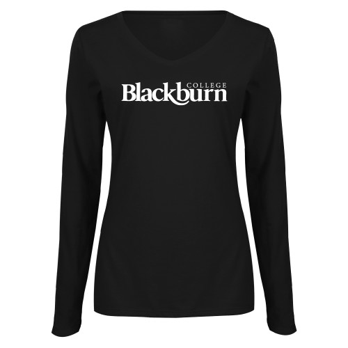  Womens Black Long Sleeve V Neck Tee  - Blackburn College