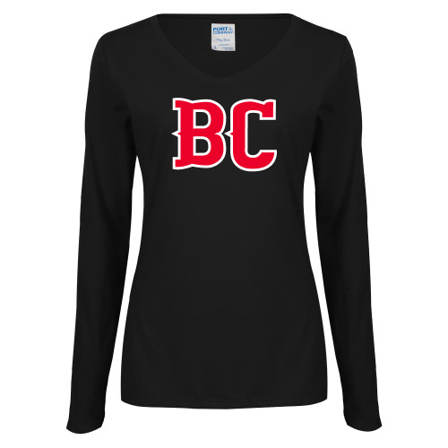  Womens Black Long Sleeve V Neck Tee  - BC