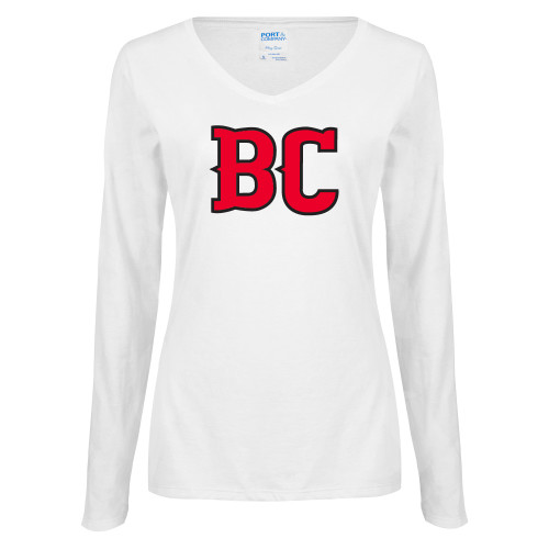  Womens White Long Sleeve V Neck Tee - BC