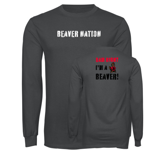  Charcoal Long Sleeve T Shirt - Beaver Nation Stencil