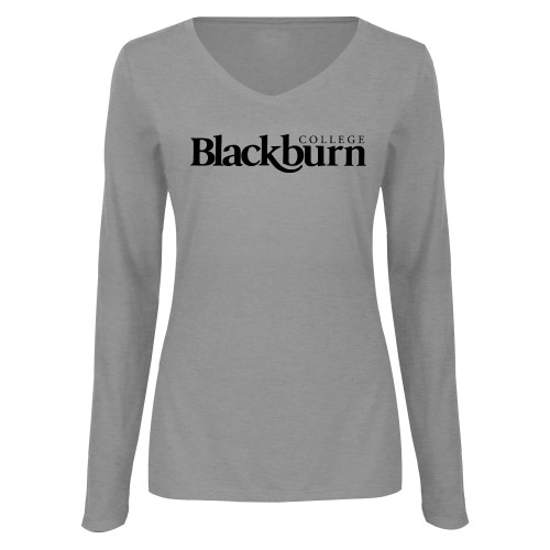  Womens Grey Long Sleeve V Neck Tee  - Blackburn College