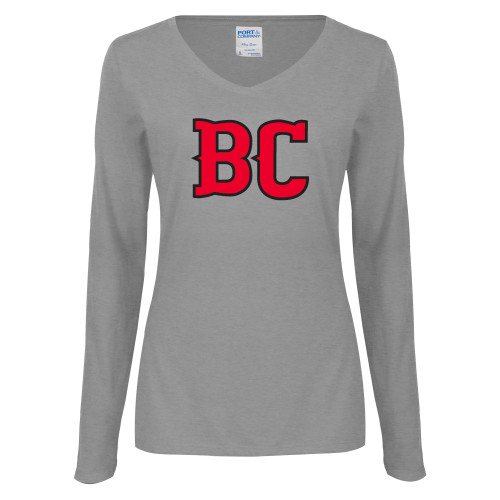  Womens Grey Long Sleeve V Neck Tee  - BC