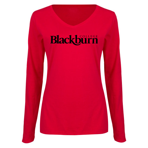  Womens Red Long Sleeve V Neck Tee - Blackburn College