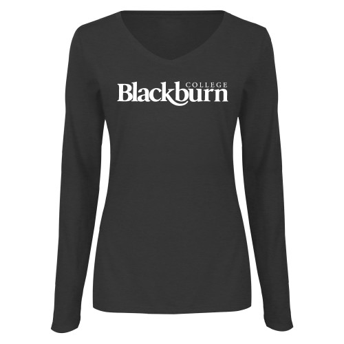  Womens Dark Heather Long Sleeve V Neck Tee  - Blackburn College