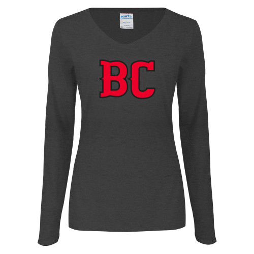  Womens Dark Heather Long Sleeve V Neck Tee  - BC