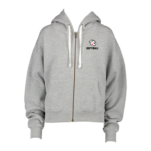  ENZA Womens Grey Boxy Full Zip Hood - Softball