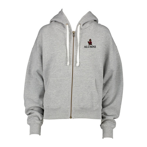  ENZA Womens Grey Boxy Full Zip Hood - Alumni with Barney
