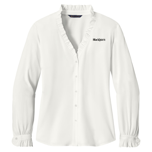  Brooks Brothers Womens Off White Long Sleeve Ruffle Collar Blouse - Blackburn College