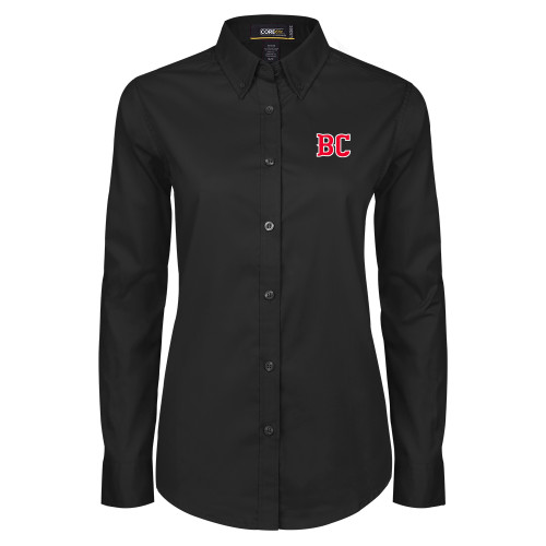  Womens Black Twill Button Down Long Sleeve  - BC