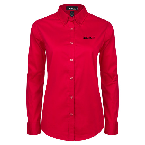  Womens Red Twill Button Down Long Sleeve  - Blackburn College