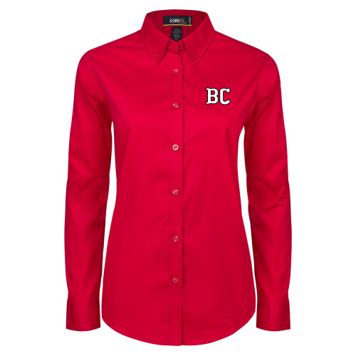  Womens Red Twill Button Down Long Sleeve  - BC