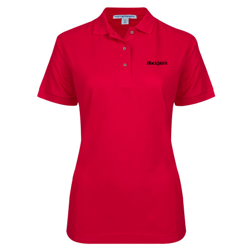  Womens Silk Touch Red Pique Polo - Blackburn College