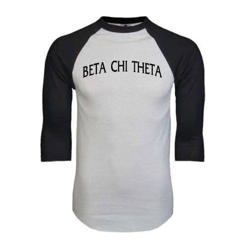 White/Black Raglan Baseball T Shirt-Beta Chi Theta Arched