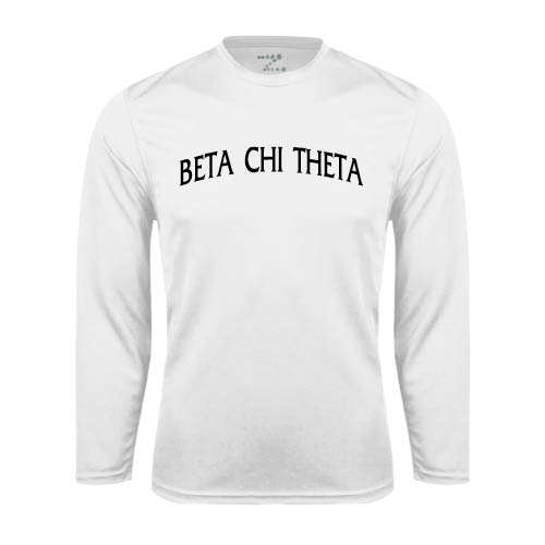 White Performance Long Sleeve Shirt-Beta Chi Theta Arched