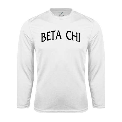 White Performance Long Sleeve Shirt-Beta Chi Arched