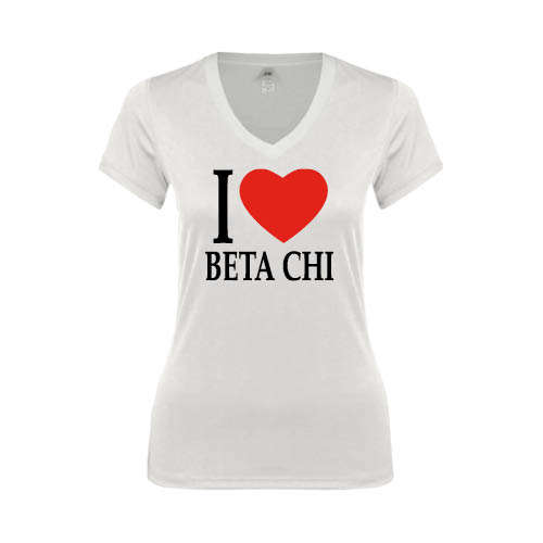 Next Level Womens White Ideal V Tee-I Heart Beta Chi