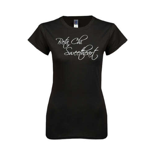 Next Level Womens Black Boyfriend Tee-Beta Chi Sweetheart