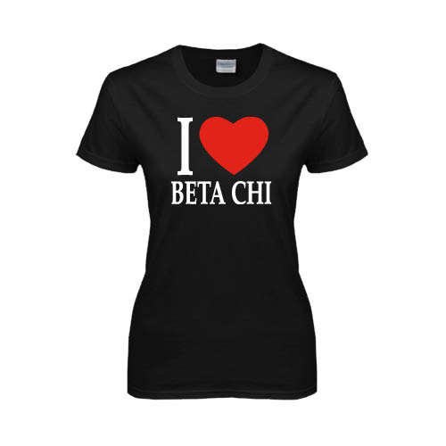 Womens Black Short Sleeve Tee-I Heart Beta Chi