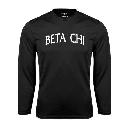 Black Performance Long Sleeve Shirt-Beta Chi Arched