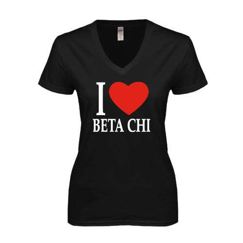 Next Level Womens Black Ideal V Tee-I Heart Beta Chi