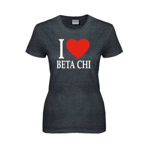 Womens Dark Heather Short Sleeve Tee-I Heart Beta Chi