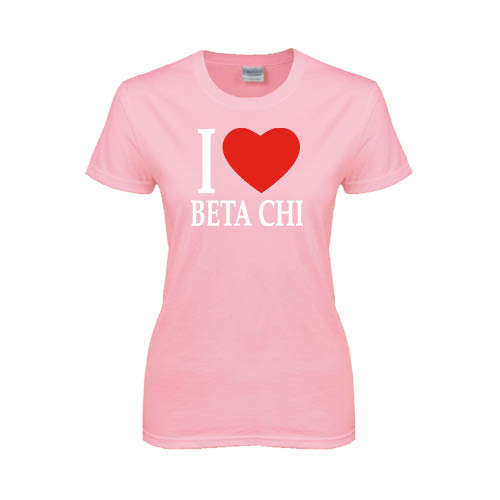 Womens Pink Short Sleeve Tee-I Heart Beta Chi