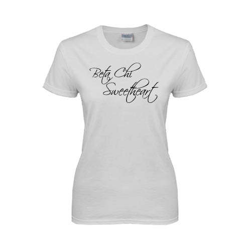 Womens White Short Sleeve Tee-Beta Chi Sweetheart
