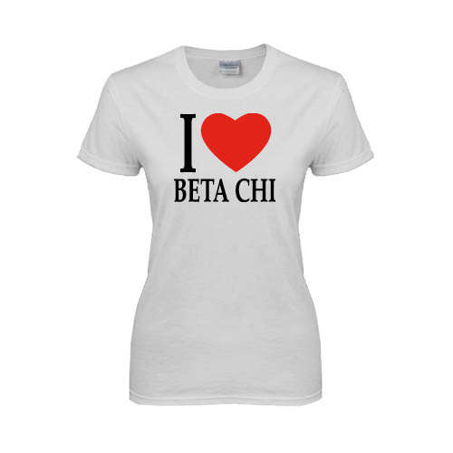 Womens White Short Sleeve Tee-I Heart Beta Chi
