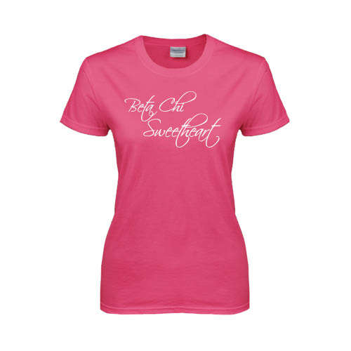 Womens Hot Pink Short Sleeve Tee-Beta Chi Sweetheart