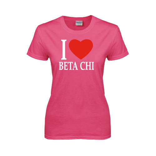 Womens Hot Pink Short Sleeve Tee-I Heart Beta Chi