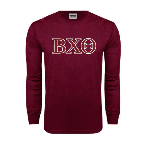 Maroon Long Sleeve T-Shirt-Greek Letters