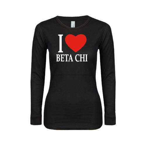 Womens Black Long Sleeve V Neck Tee -I Heart Beta Chi